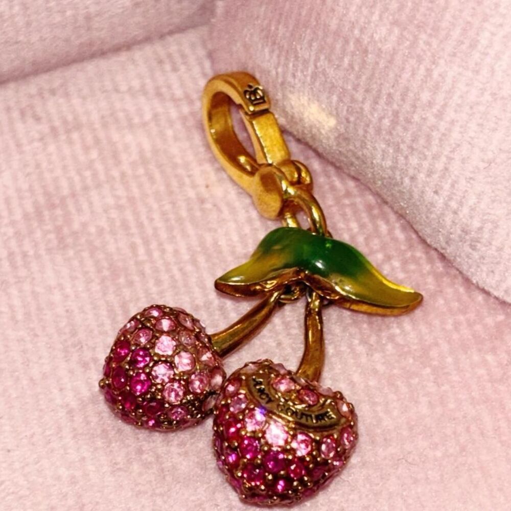 Y2K Vintage Juicy Couture Pink Ombré Pave Cherry Charm